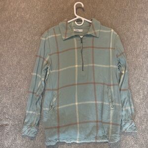 Sonoma Men's Blue and Brown Checkered Zip-Up Sweater